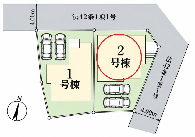 仲介手数料無料　北区奈良町126-5　新築戸建　全２棟の区画図