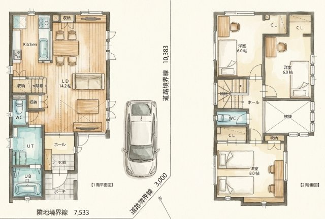 新川2条11丁目　新築戸建の間取り|A・B区画