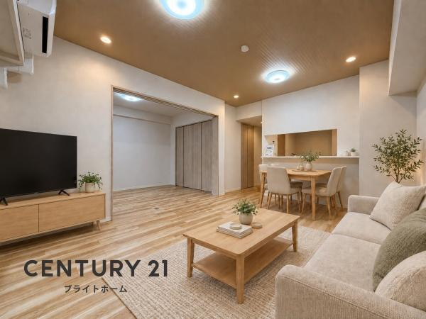 アリスガーデン横浜2番館の居間・リビング|窓からは明るい光が差し込みます！
電気をつけなくても明るいです。
※家具等はCGでの参考レイアウトです。

