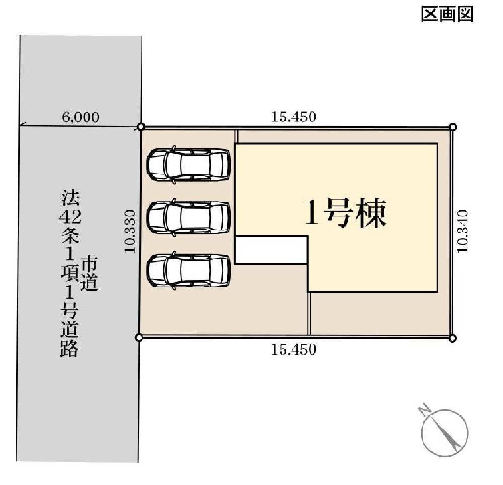 新築　前橋市天川大島町第５　Livele Garden.S　１号棟の区画図|1号棟　区画図　北西側接道幅員約6ｍ

