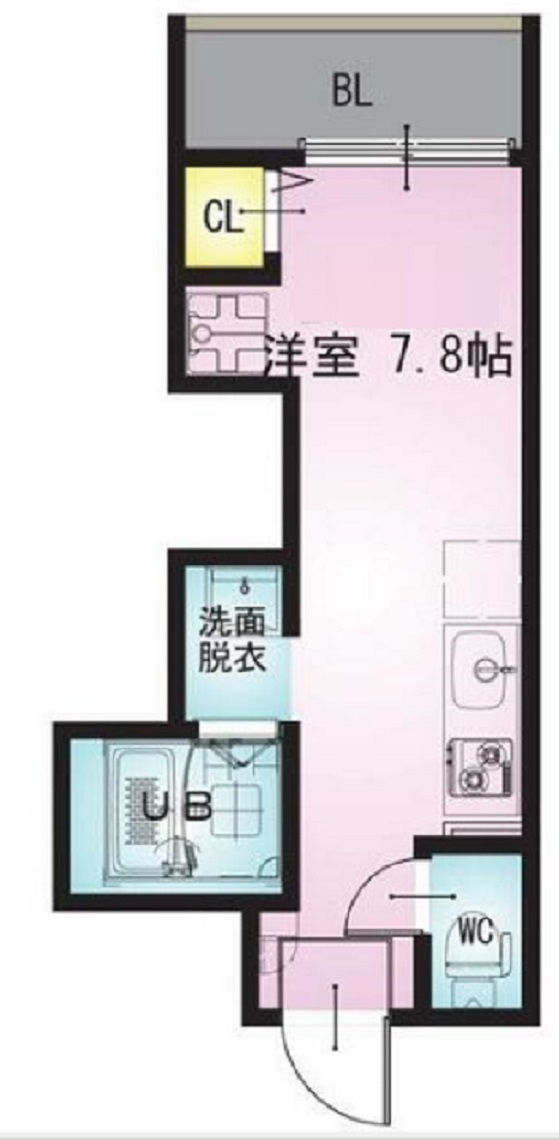 REGALEST大森レガリストオオモリの間取り|洋室7.8帖の1Rバストイレ別独立洗面台