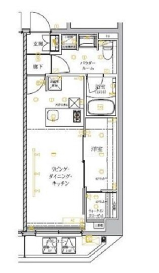 アルテシモ　ヴェレの間取り|1LDK　カウンターキッチンにウォークインクローゼット付