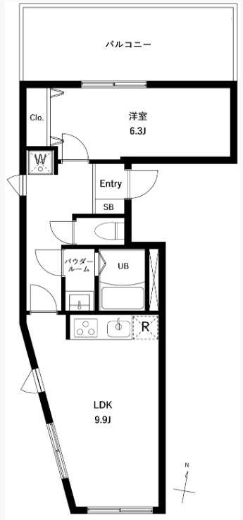 WHARFワーフ蒲田westの間取り|間取り　1Kバストイレ別独立洗面台！