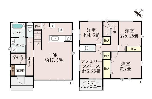 大野城市上大利2丁目第1-2棟（2号棟）の間取り|全居室収納付きで便利です。