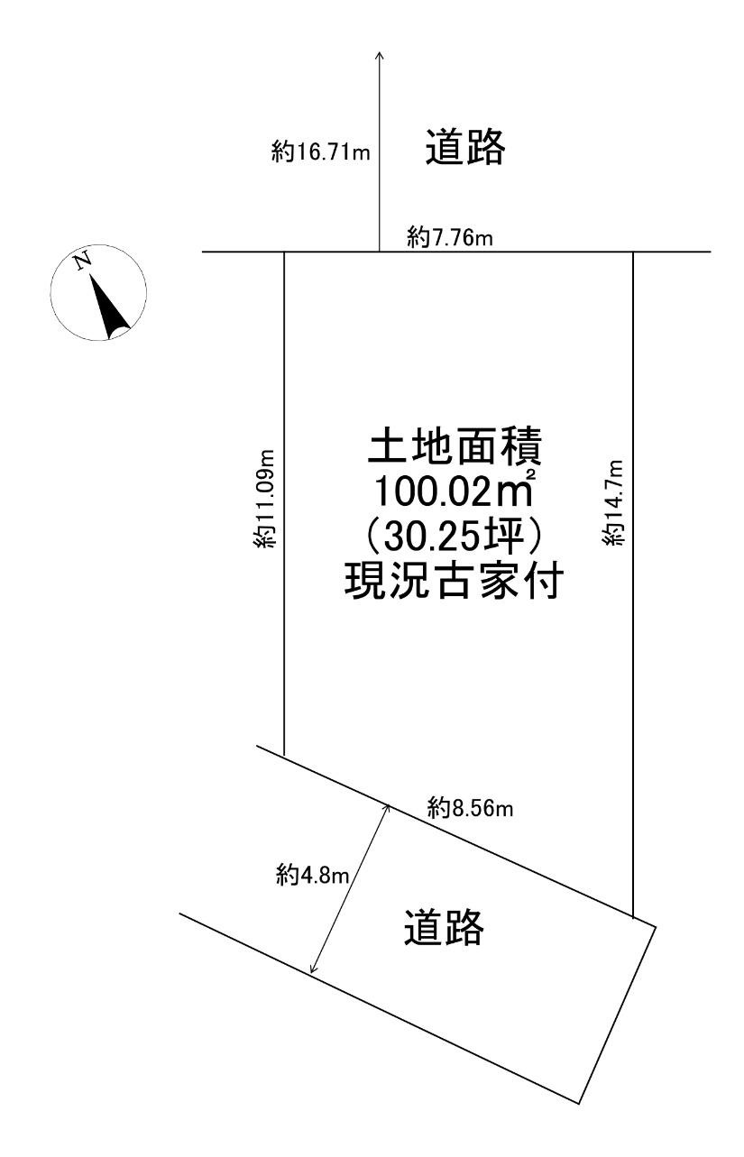 塚原4丁目古家付売り土地の土地図