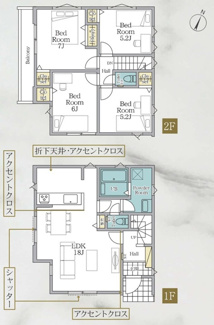 【間取り】 | 南区東林間7丁目  1号棟 11期 | 4LDK　都市ガス　網戸標準仕様　シャッター2箇所付　キッチン上部折下天井　浴室乾燥機+窓　食洗器・浄水器　全居室収納　LDK18帖