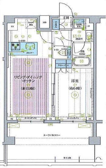 ブライズ蒲田EASTの間取り|ルーフバルコニーと床暖房付カウンターキッチンの1LDK