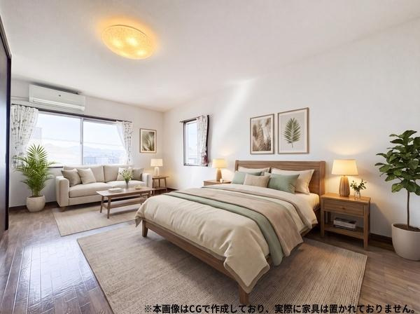 高崎4丁目中古の洋室|二面採光で室内が明るく開放感があります。ナチュラルな色合いのフローリングが落ち着いた雰囲気を演出します。