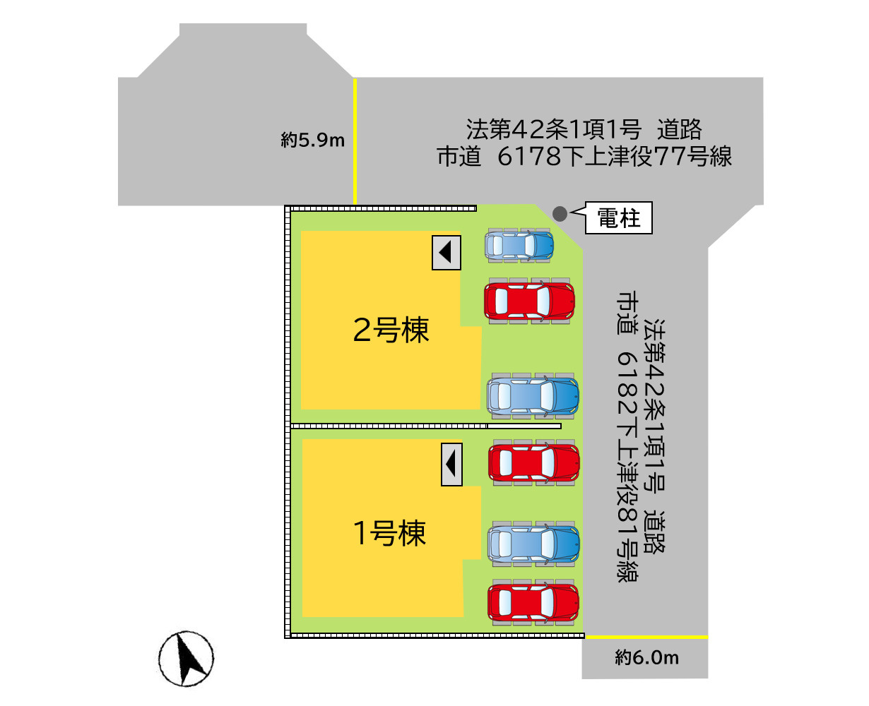 北九州市八幡西区下上津役1丁目1期1号棟の区画図