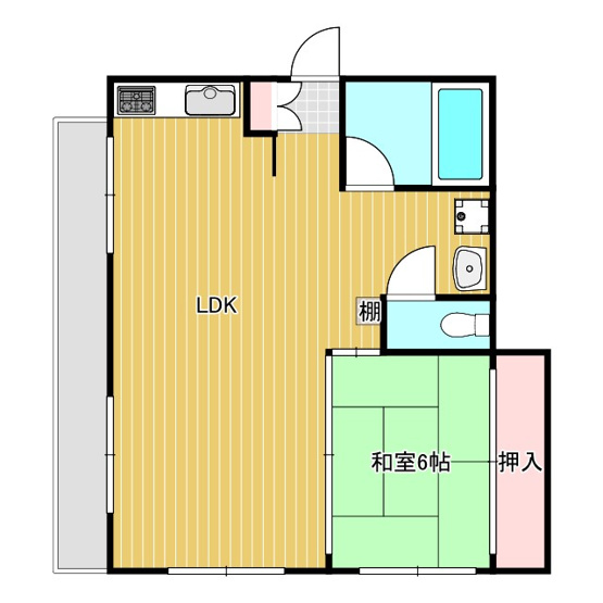 【間取り】 | バルコニーの場所がLDKの横のタイプになります。