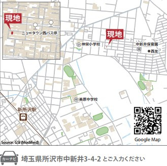 仲介手数料無料　ハートフルタウン所沢中新井3丁目885番・新築全2棟の地図