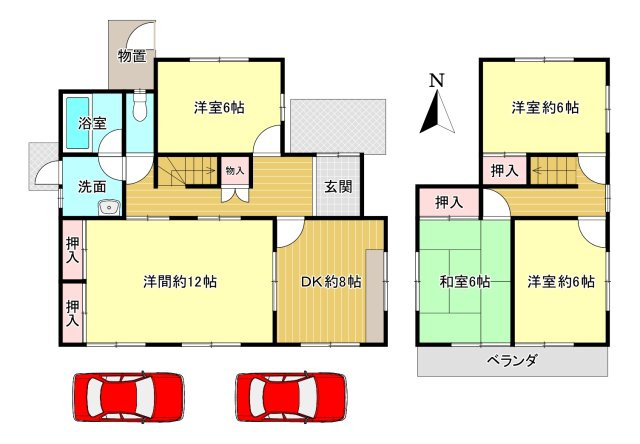 磯城郡田原本町大字宮古の間取り|4LDK　土地面積:165.19ｍ2　建物面積:104.76ｍ2　駐車2台可能