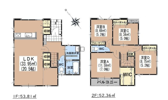 福岡市博多区板付2丁目第2-1棟（1号棟）の間取り