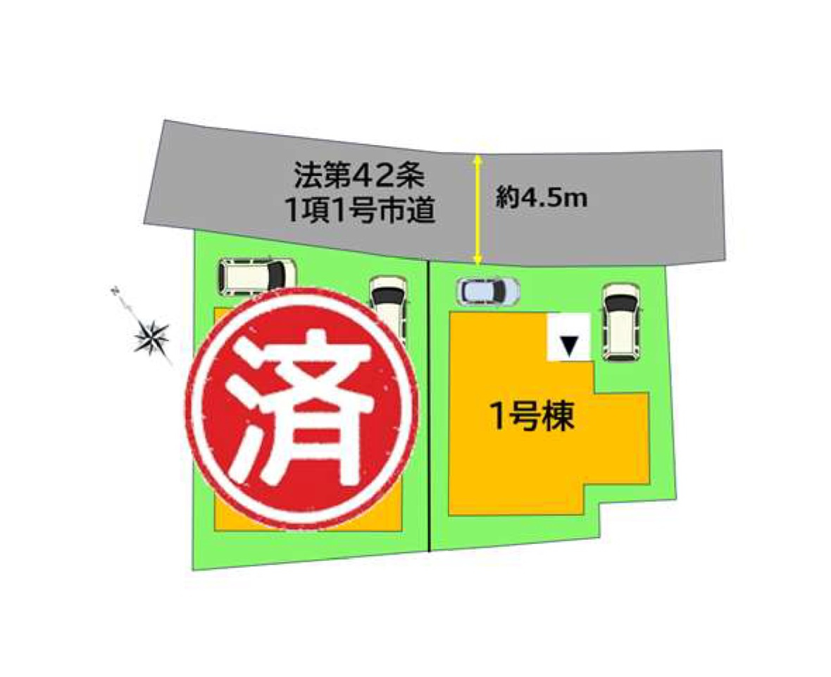 福岡市博多区板付2丁目第2-1棟（1号棟）の区画図|配置図（1号棟）