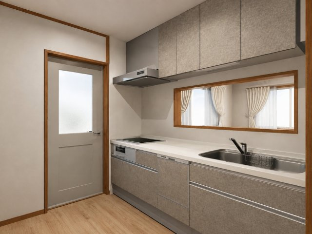 諫早市飯盛町戸建てのキッチン|落ち着いたモードグレーの色味のシステムキッチンへ交換予定です。