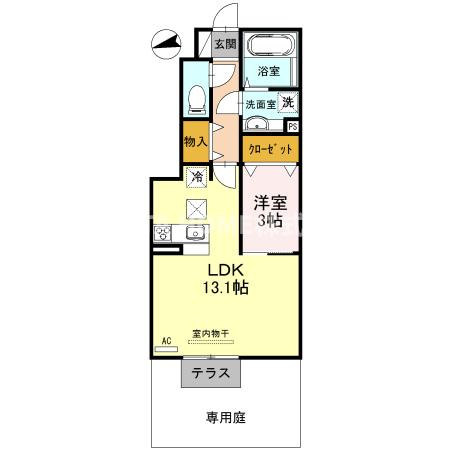 フォルティスの間取り|オール電化☆広々１３帖のリビングに専用庭付きの１ＬＤＫ♪