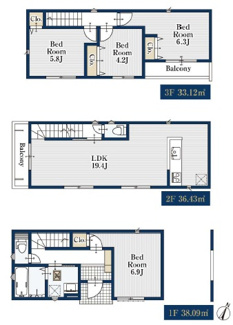 【間取り】 | 名古屋市中区新栄2丁目29-14【仲介手数料無料】新築一戸建て　1号棟