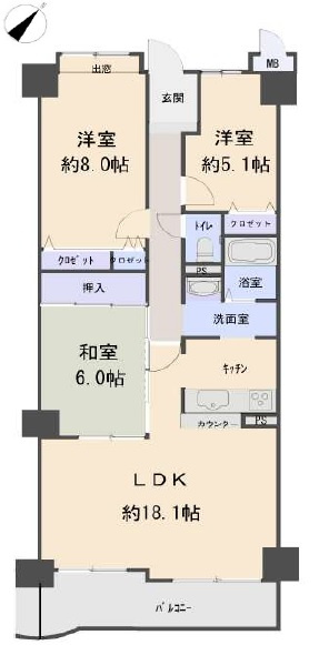 ディオフェルティ学園都市ドルミハイツ垂水ⅢC棟の間取り