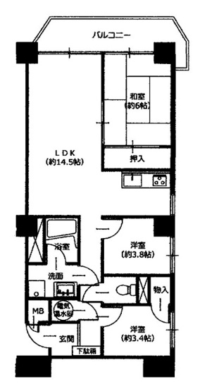 【間取り】 | タウンハイツ嵐山 | 専有面積65.85㎡