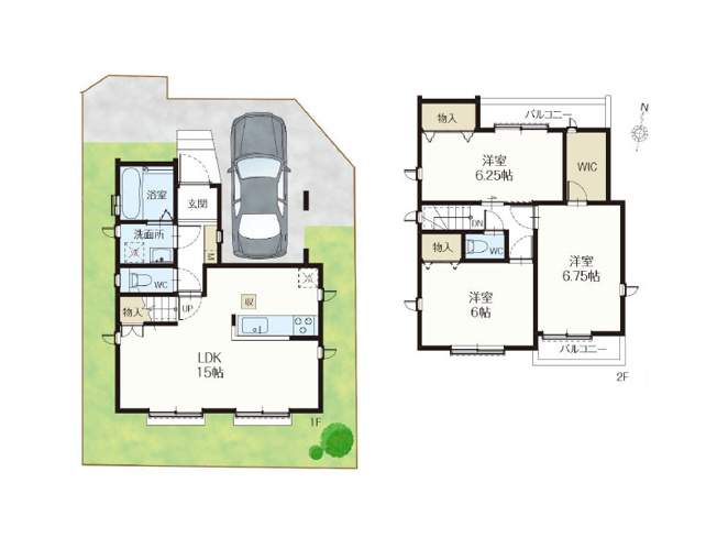 【間取り】 | 練馬区大泉学園町6丁目　新築一戸建住宅　全1棟　(保谷店) | 両面バルコニー設置で開放的！全居室6帖以上の広さを確保したゆとりの住まい。会話が取りやすい設計でご家族との仲も自然と深まりそうです。※図面を基に作成しています。現況と異なる場合は現況を優先いたします。
