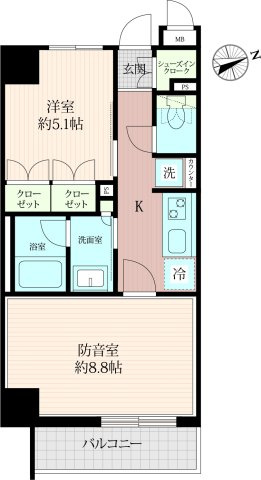 「防音マンション」ジェイグランコート中野の間取り|2Kタイプの間取りです