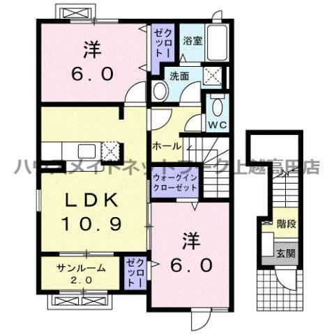 プロムナード・ゴチＢの間取り|間取図（プロムナード・ゴチＢ 201）2LDK