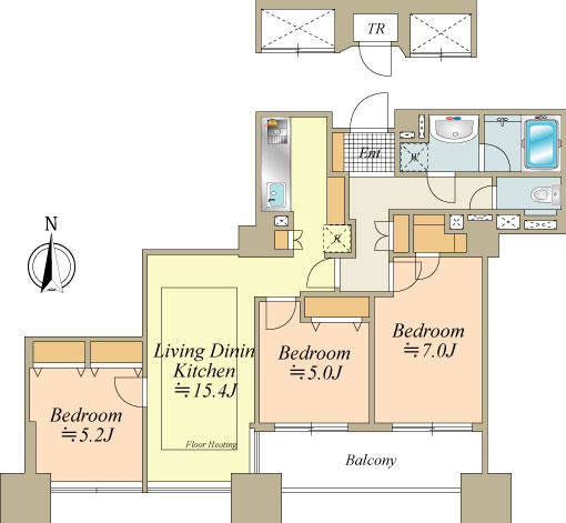 約75.90㎡　広々3LDK＋ウォークインクローゼット＋トランクルーム付のお部屋です。　
