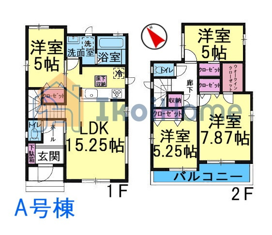 明石市魚住町西岡　全３棟A号棟　新築戸建の間取り|【ホームページに現地動画掲載中】●年中無休：当日予約可●南西向きLDK約15.25帖！2階洋室3部屋
