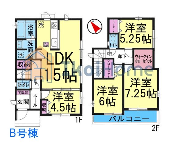 明石市魚住町西岡　全３棟B号棟　新築戸建の間取り|【ホームページに現地動画掲載中】●年中無休：当日予約可●南西向きLDK約15帖！2階洋室3部屋