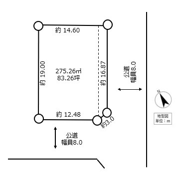 釧路町河畔【200万円・83坪のゆとり】開放的な角地で叶える、理想の自由設計！の土地図