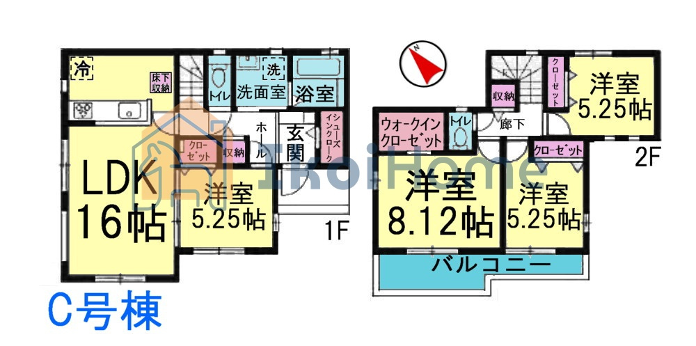 明石市魚住町西岡　全３棟C号棟　新築戸建の間取り|【ホームページに現地動画掲載中】●年中無休：当日予約可●南西向きLDK約16帖！2階洋室3部屋