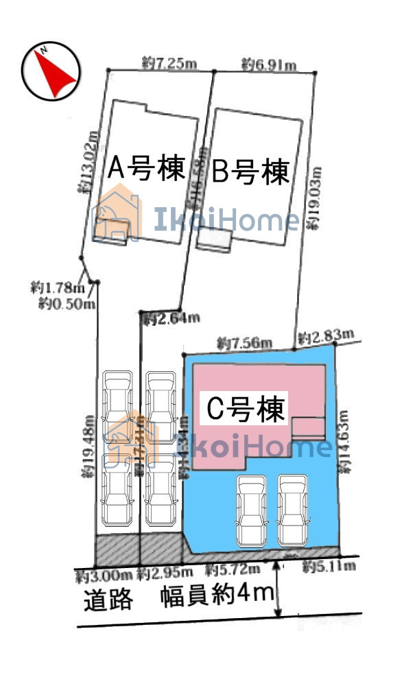 明石市魚住町西岡　全３棟C号棟　新築戸建の駐車場