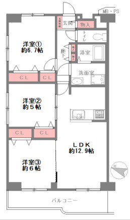 サンハイツ灘の間取り|ペットと暮らせるマンション♪全居室収納付き！