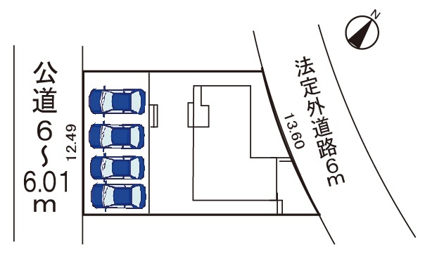 小牧市城山５丁目　新築戸建の区画図|駐車場並列４台可能
