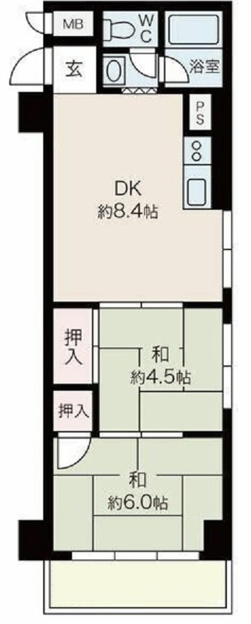 エンゼルハイム大森本町の間取り|間取り　北東2面採光の2DKバストイレ別独立洗面台！