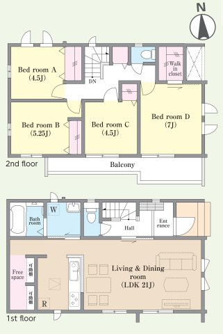 三郷市高州2丁目　新築戸建　全4棟　A号棟の間取り|WIC＋パントリー付の収納充実な4LDK