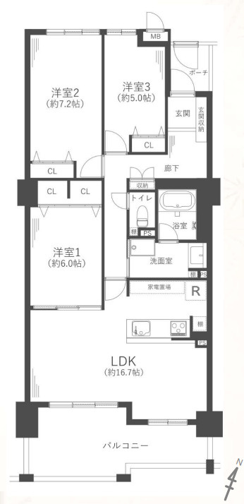 コート六甲鶴甲の間取り|南西向きで陽当たり良好！明るいLDKです