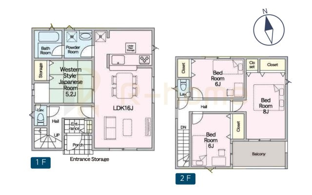 常総市若宮戸第2　新築戸建て　2号棟の間取り|4LDK＋全居室収納、土地面積226.85m2、建物面積95.58m2