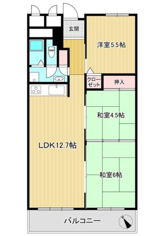 セントラルハイツ湊川の間取り|LDKと和室　扉を閉めて別空間として活用、開けて広々使う等、使い勝手がとても良いです

