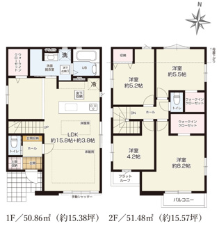 【間取り】 | 【仲介手数料無料！！】日野市栄町3丁目　新築戸建て（全2棟）2号棟　7499万円