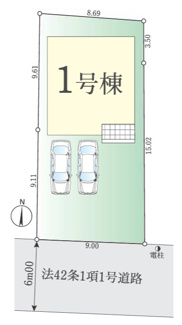 【区画図】 | 【仲介手数料無料！！】日野市万願寺6丁目　新築戸建て（全１棟）1号棟　6999万円 | 土地面積：164.64㎡（49.80坪）