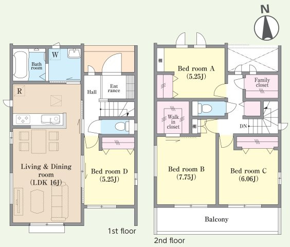 三郷市高州2丁目　新築戸建　全4棟　C号棟の間取り|WIC２ヶ所付の収納充実な4LDK