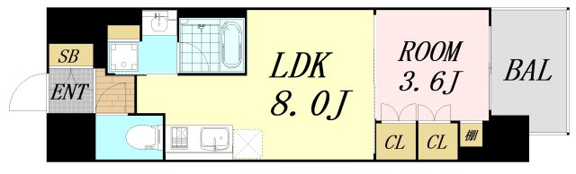 ソルレヴェンテ北堀江Q　仲介手数料無料の間取り