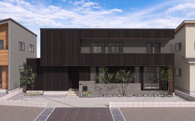 湖南市石部西1丁目　天然木デザイン建売の外観パース|完成イメージ外観パースです。