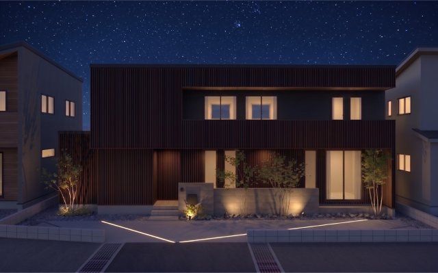 湖南市石部西1丁目　天然木デザイン建売の外観パース|完成イメージ外観パースです。