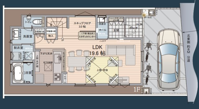 中古/和光市南１丁目の間取り|3LDK ＋ スキップフロア ＋ 屋上そらいろ空間
1階間取り
