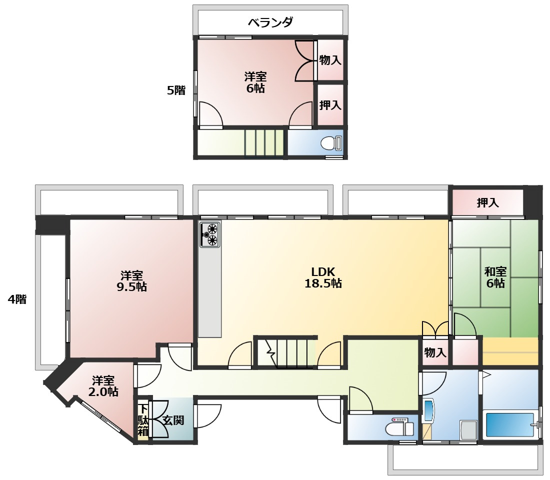 広島市西区西観音町の賃貸マンションの間取り