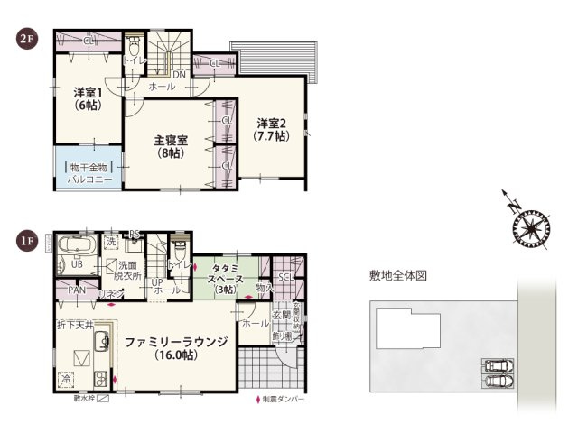 【間取り】 | 全居室二面採光南向きの間取り！自然光が入りやすく風通しのいい家。ファミリーラウンジはストレートタイプで空間を無駄なく使えて嬉しいですね♪