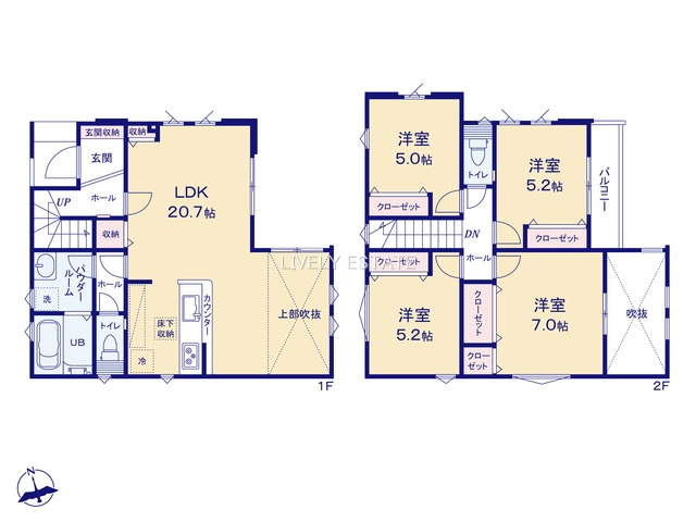 越谷市蒲生4丁目 新築分譲住宅の間取り