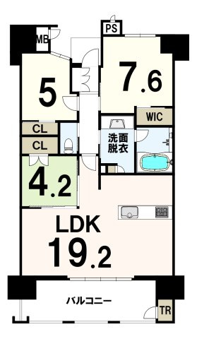 ベイトリア門司マリーズの間取り|窓が大きく開放的な広々リビングのある間取りです